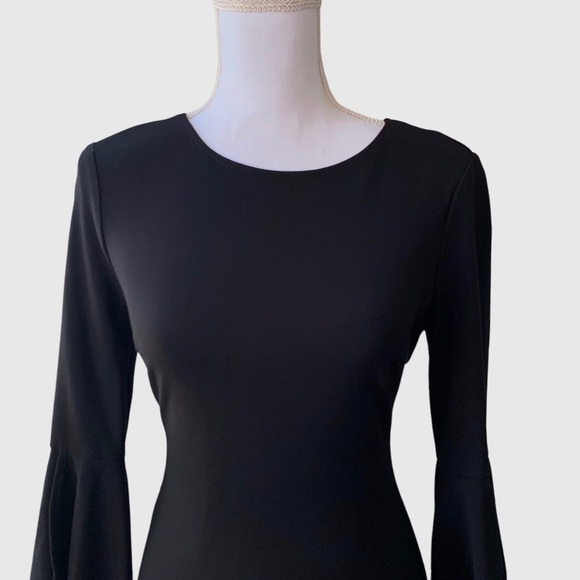 LULU’S GIMME SOME FLAIR BLACK FLOUNCE SLEEVE BODYCON DRESS - Picture 13 of 16